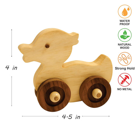 Wooden Duck Pull-Along Toy for Toddlers | Natural Solid Wood Toy