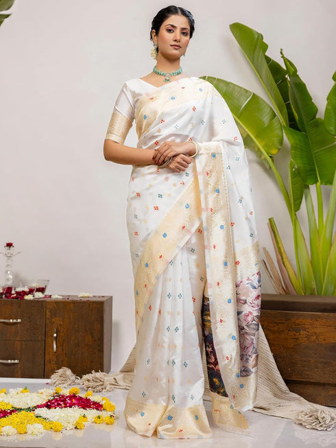 Vasthrlay Special Weaving Unstitched White Saree