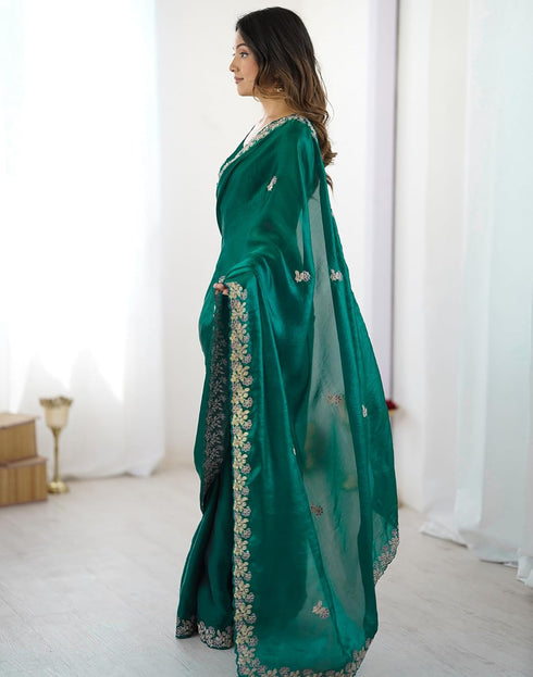 Vasthrlay Scalloped Embroidery Unstitched Rani Pink Saree