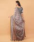 Vasthrlay Slate Grey Abstract Floral Polyester Saree With Zari Border And Ruched Unstitched Blouse Piece