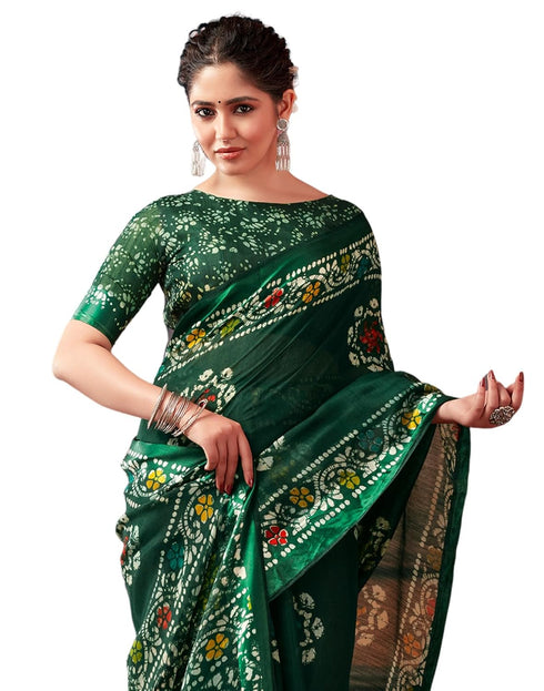 Vasthrlay Womens Printed Unstitched Green Saree