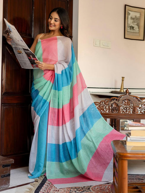 Vasthrlay Womens Printed Unstitched Dusty Pink Saree