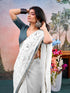 Vasthrlay Chanderi Printed Off White | Black Saree With Unstitched Blouse Piece