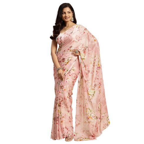 Vasthrlay Chiffon Printed Pink Saree