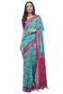 Vasthrlay Blue Paisley Printed Linen Saree With Unstitched Blouse Piece