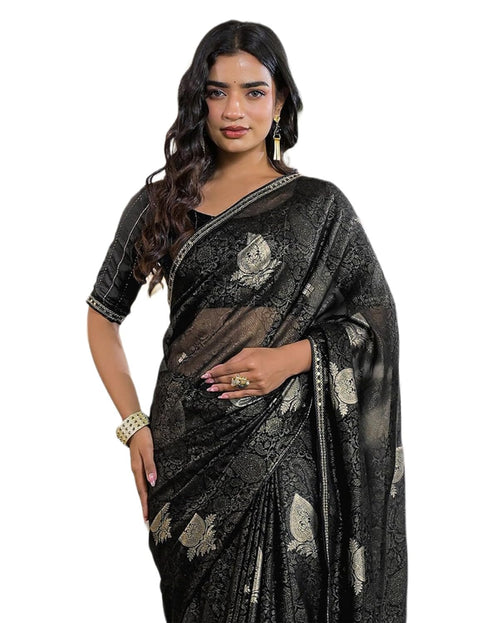 Vasthrlay Georgette Printed Unstitched Green Saree