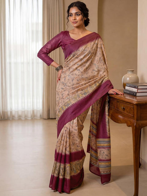 Vasthrlay Banglori Printed Dusty Saree