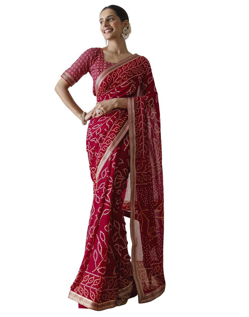 Vasthrlay Georgette Bandhani Unstitched Purple Saree