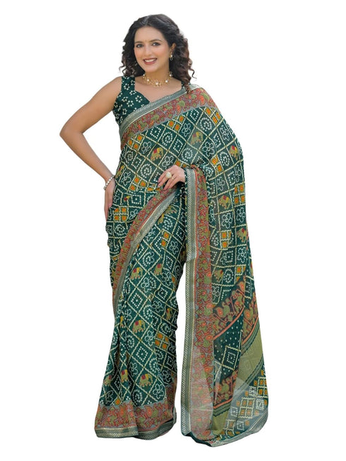 Vasthrlay Georgette Bandhani Unstitched Pink Saree