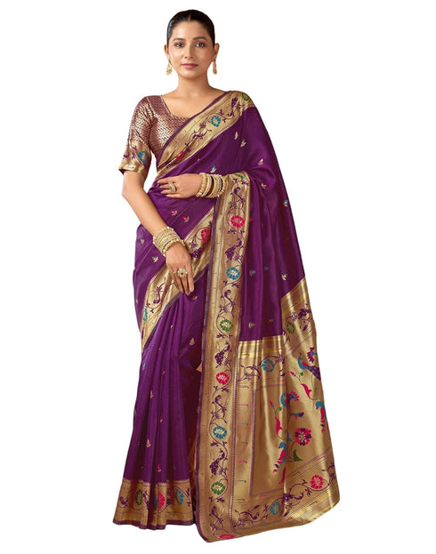 Vasthrlay Womens Paithani Unstitched Dark Green Saree