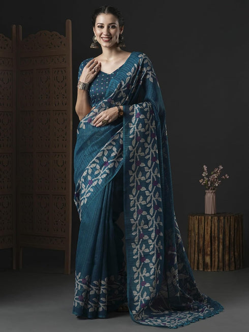 Vasthrlay Botanical Printed Unstitched Black Hs Ethnic Wear