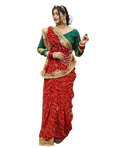 Vasthrlay Georgette Printed Unstitched Red Saree