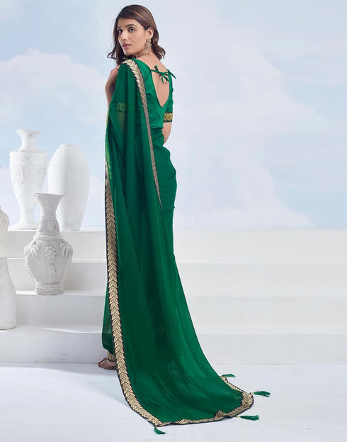 Vasthrlay Georgette Boarder Unstitched Red Saree