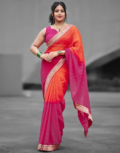 Vasthrlay Georgette Printed Unstitched Red Saree