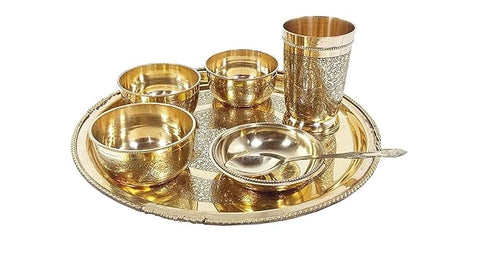 Pure Brass Dinner Thali Set of 6 pcs
