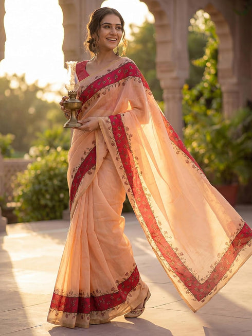 Vasthrlay Printed Peach1 Saree