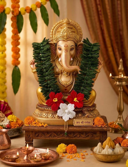 Ganesh Ji Durvaa Kanthi Mala, Dark Green/Red/White