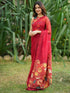 Vasthrlay Deep Red Linen Printed Lightweight Saree With Floral Sunflower Design