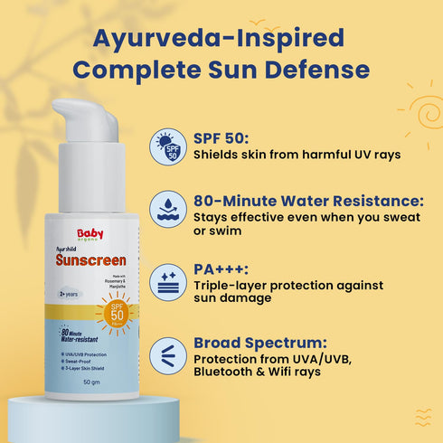 BabyOrgano Sunscreen for Kids Broad Spectrum UVA/UVB Protection
