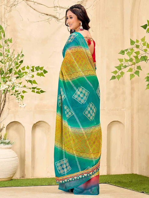 Vasthrlay Georgette Bandhani Unstitched Pink Saree