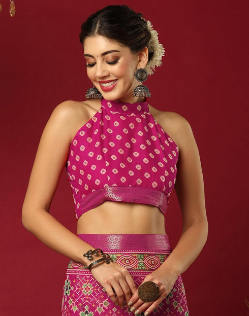 Vasthrlay Georgette Bandhani Unstitched Wine Saree