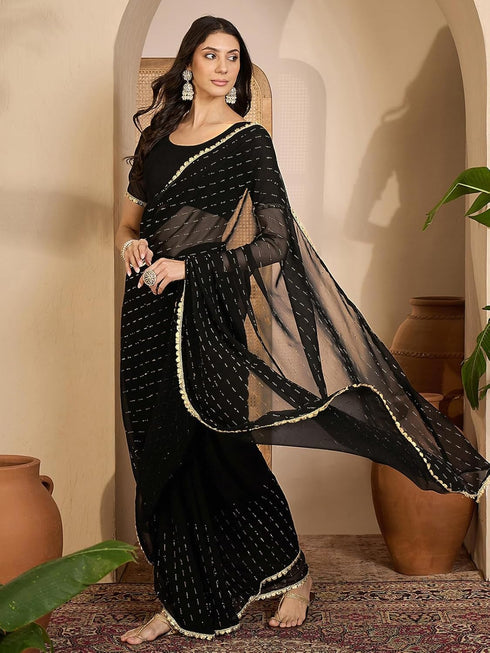 Vasthrlay Printed Black Saree