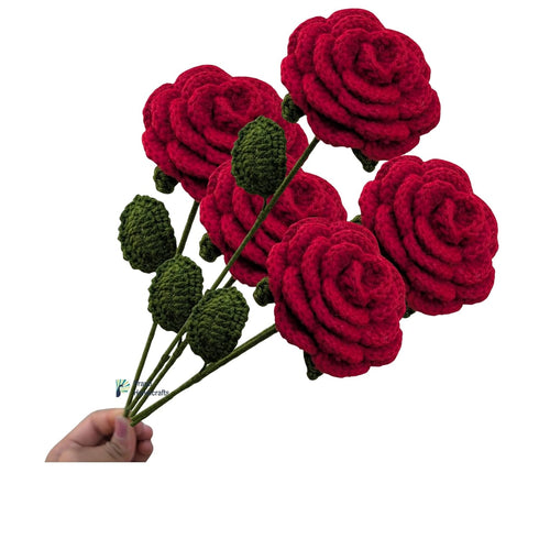 Handicrafts Handmade Crochet Red Roses Bouquet