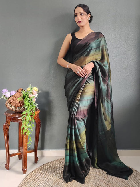Vasthrlay Womens Georgette Unstitched Brown Saree
