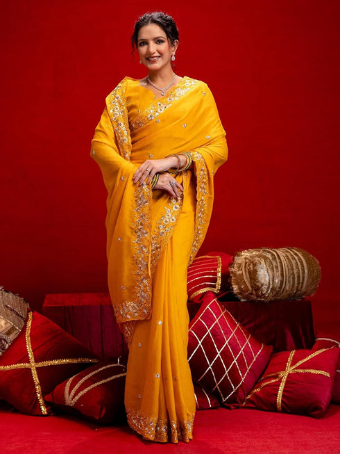 Vasthrlay Scalloped Embroidery Wine Saree