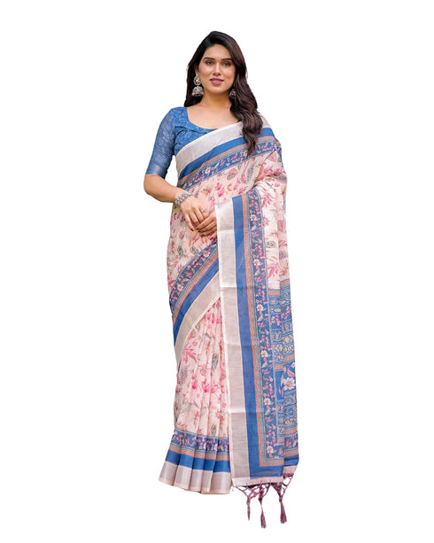 Vasthrlay Turquoise Floral Embroidered Saree
