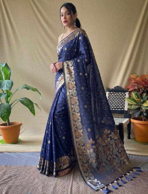 Vasthrlay Kanjivaram Banarasi Jacquard Unstitched Saree