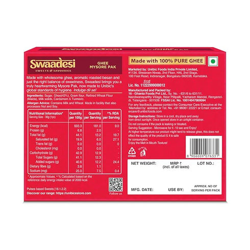 Unibic Swaadesi Premium Mysore Pak Made with Pure Ghee