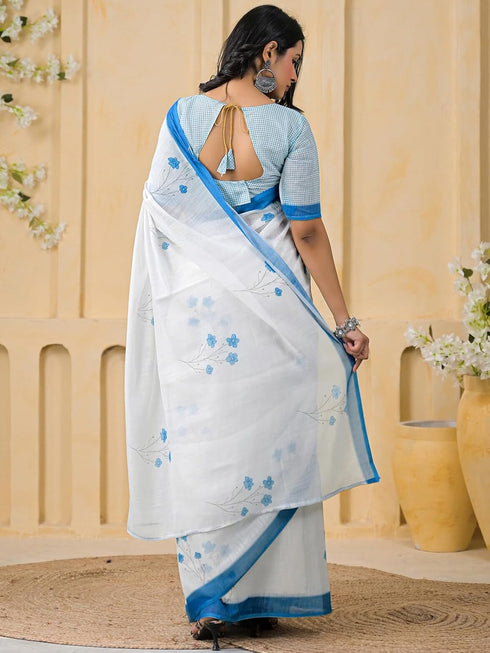 Vasthrlay Womens Printed Unstitched Peach Saree