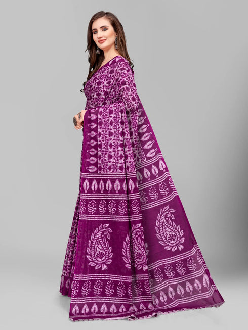 Vasthrlay Cotton Printed Mulmul Saree