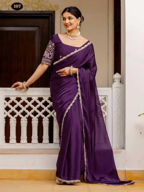 Vasthrlay Sequins Embroidery Black Saree
