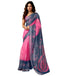 Vasthrlay Womens Cotton Printed Blue And Pink Saree With Unstitched Blouse Piece
