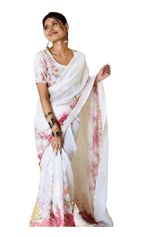 Vasthrlay Printed Special Unstitched Size White Ethnic Wear