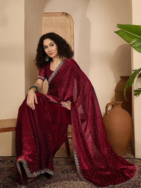 Vasthrlay Georgette Embroidery Dark Saree