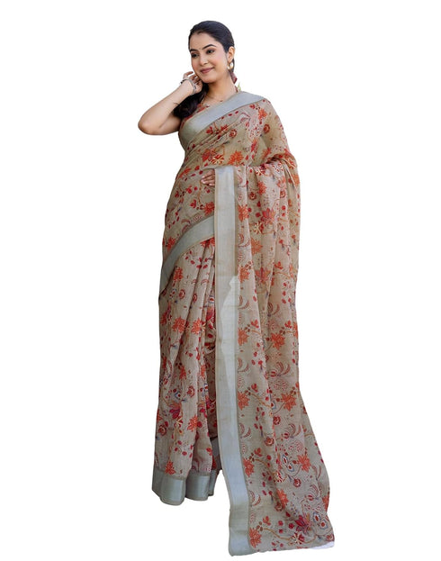 Vasthrlay Womens Printed Unstitched White Saree