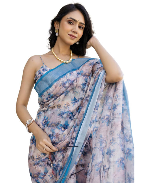 Vasthrlay Womens Cotton Unstitched Teal Saree