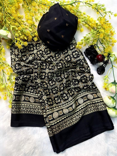 Vasthrlay Ajrakh Saree Crepe