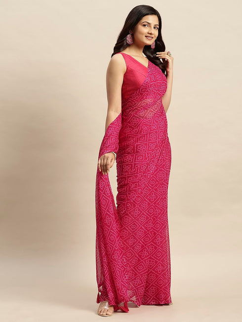 Vasthrlay Chiffon Bandhani Printed Teal Saree