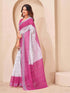 Vasthrlay Bandhani Embroidery White | Pink Saree With Unstitched Blouse Piece