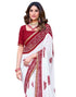 Vasthrlay Bandhani Georgette White And Red Saree With Unstitched Blouse Piece