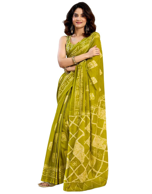 Vasthrlay Womens Printed Unstitched Dark Green Saree