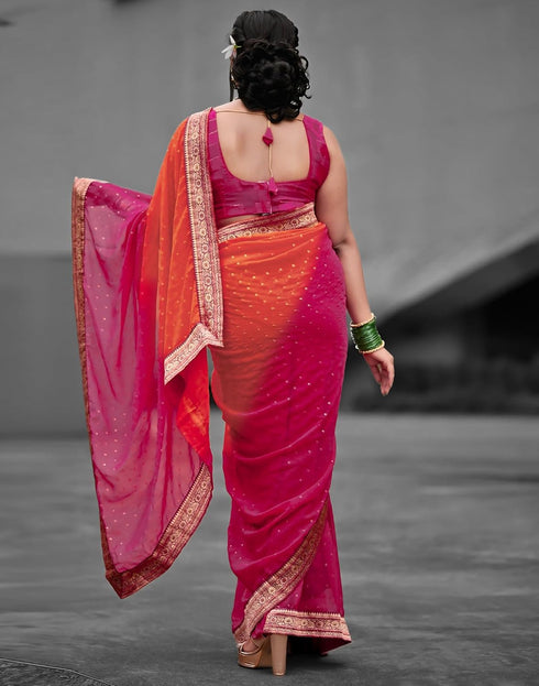 Vasthrlay Georgette Printed Unstitched Red Saree
