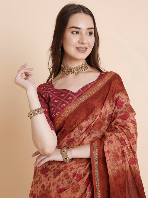Vasthrlay Cotton Printed Mulmul Blue Saree