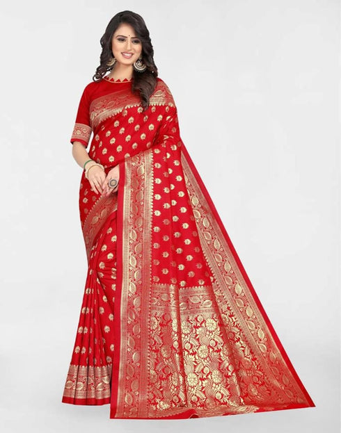 Vasthrlay Banarasi Jacquard Unstitched Yellow Saree
