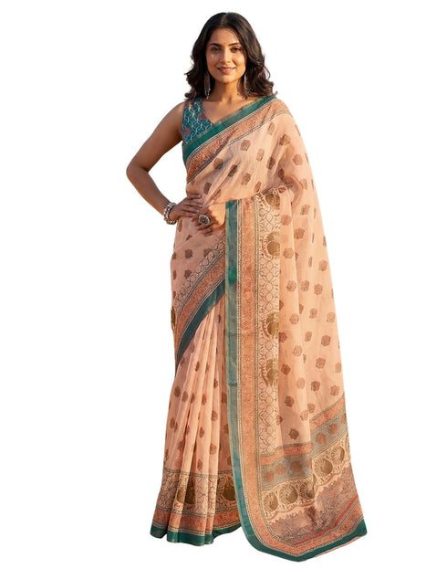 Vasthrlay Womens Printed Unstitched Olive Green Saree