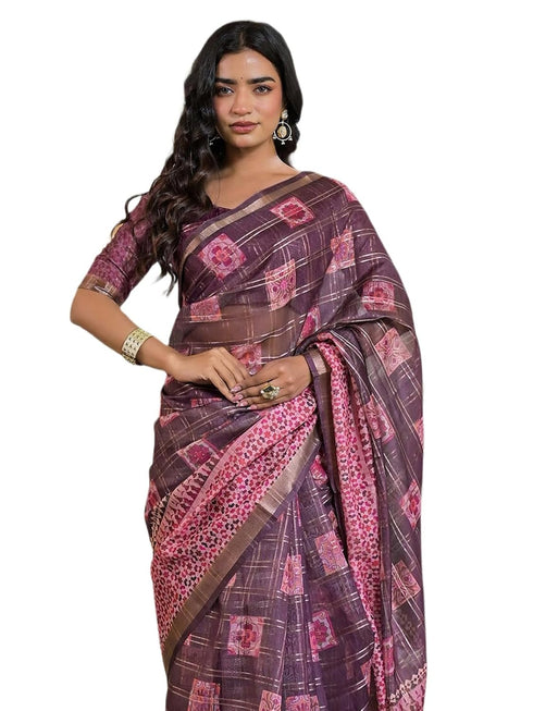 Vasthrlay Womens Printed Unstitched Purple Saree